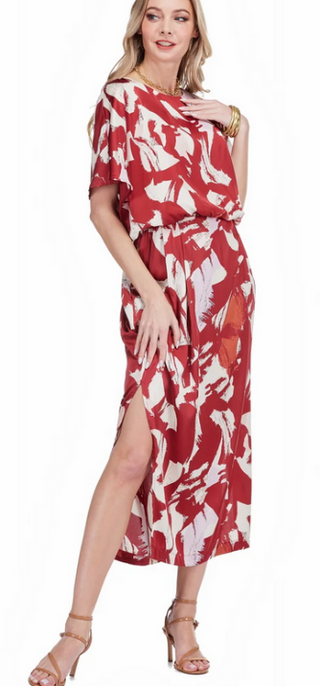 Jade Scarlet Grace Blouson Cinched Waist Midi Dress