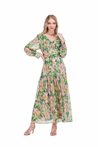 Jade V Neck Ruffles Maxi