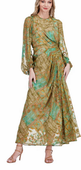 Jade Side Drape Pleated Maxi