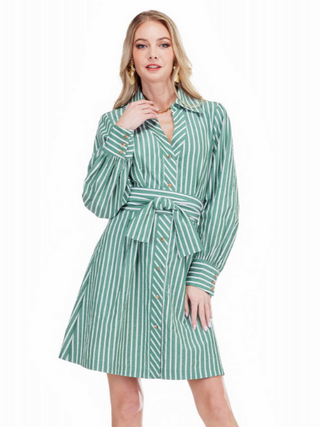 Jade Green Stripe Shirtdress