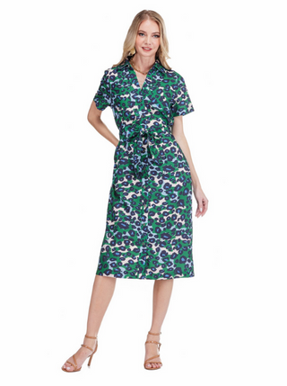 Jade Emerald Leopard Midi Shirtdress