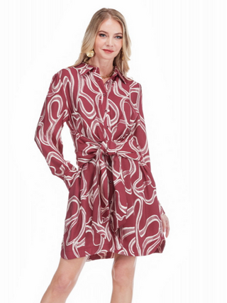 Jade Red Ribbons Shirt Dress