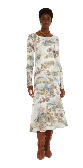 Farm Rio Toile De Rio Winter White Textured Jersey Midi Dre