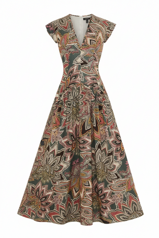 Tapestry Flowers Dark Green Sleveless Maxi Dress