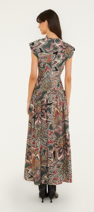 Tapestry Flowers Dark Green Sleveless Maxi Dress