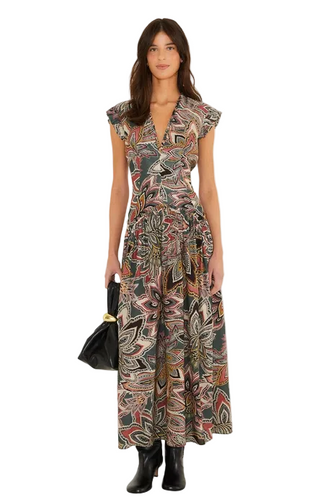 Tapestry Flowers Dark Green Sleveless Maxi Dress