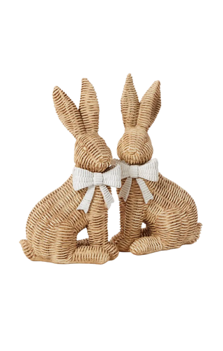 Two's Company Set of 2 Wicker Weave Pattern Easter Bunnies with Bow