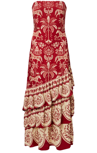 Farm Rio Haras Dark Red Sleeveless Maxi Dress
