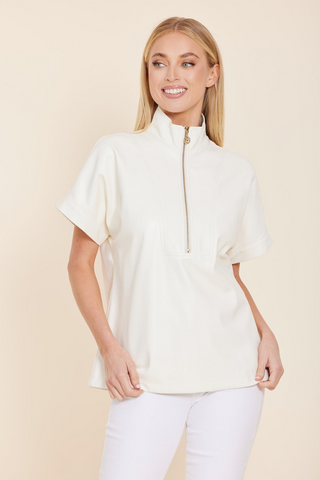 Dolce Cabo Creme Faux Leather Zip Up Top