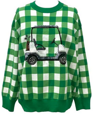 Queen Of Sparkles Green & White Checkered Golf Cart Sweater