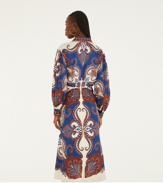 Farm Rio Arabesque Scarf Blue Midi Dress