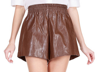 Joy Joy Vegan Leather Slit Pocket Short in Chocolate