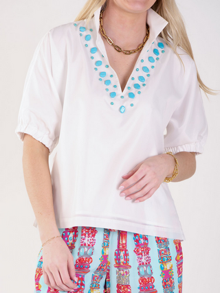 Emily McCarthy White Taffeta Poppy Top