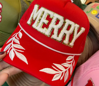 Chenille Merry Captain Hat | Christmas Trucker | Santa Cap Red