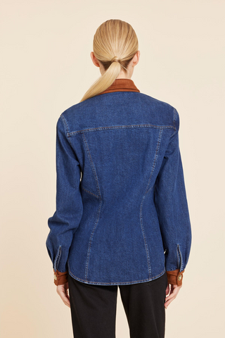 Dolce Cabo Faux Suede Trimmed Denim Shirt Jacket