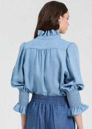 Vilagallo Blue Denim Shirt With Ruffles