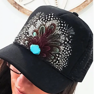 Monkee Collection Western Feather Trucker Hat Retro Feather Trucker Hat