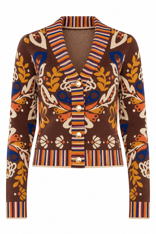 THML Floral V-Neck Cardigan with Gold Buttons