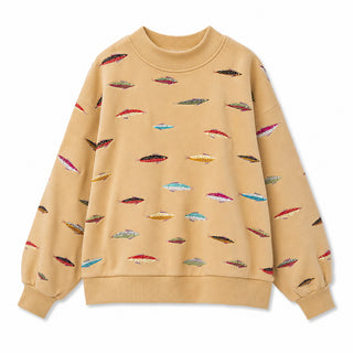 Queen Of Sparkles Tan Multi Fish Mock Neck Sweatshirt