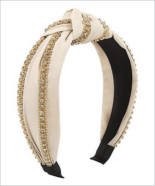 Monkee's Jewelry & ACC Rhinestone Lined Knotted Headband in Ivory