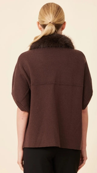 Dolce Cabo Espresso Cocoon Faux Fur Cardigan