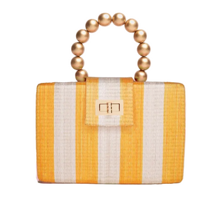 Monkee Collection Yellow & Cream Stripe Bag | Gold Handle | Statement Clutch