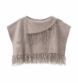 Anna Cate Fringe Wrap - Mushroom