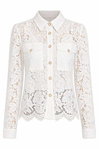 Dolce Cabo Floral Lace Pearl Button Longsleeve Blouse / 2 Colors