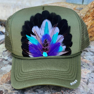 Monkee Collection Western Feather Trucker Hat Retro Feather Crown Hat