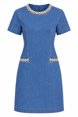 Dolce Cabo Denim Embellished Collared Dress