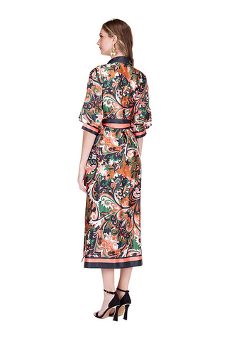 Jade Autumn Scroll Maxi Dress