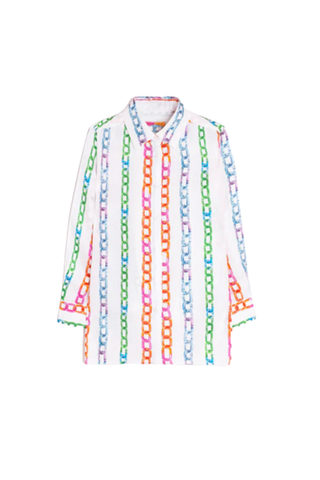 Vilagallo Tiffany Multicolor Chain Print Silk Shirt