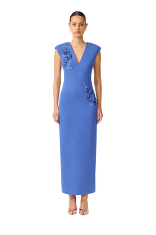 Elliatt Talitha Plunging Neck Column Dress in Cornflower Blue