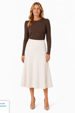 The Burgess Collection the Nan Knit Cream Blend Midi Skirt