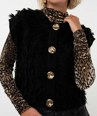 Esqualo Big Button Vest In Black