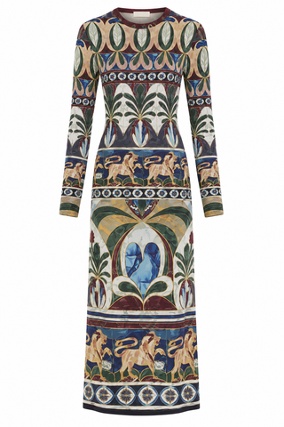 Farm Rio Ainika Pietra Dura Multicolor Long Sleeve Midi Dress