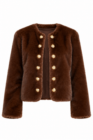Dolce Cabo Faux Fur Gold Button Chocolate Jacket