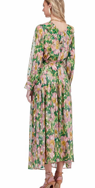 Jade V Neck Ruffles Maxi