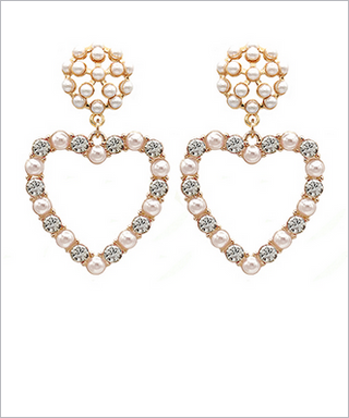 Monkee's Jewelry & ACC Heart Pave Pearl Drop Earrings