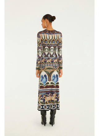 Farm Rio Ainika Pietra Dura Multicolor Long Sleeve Midi Dress