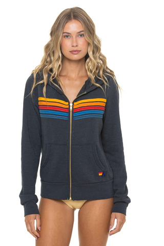 Aviator Nation 5 Stripe Charcoal Zip Hoodie