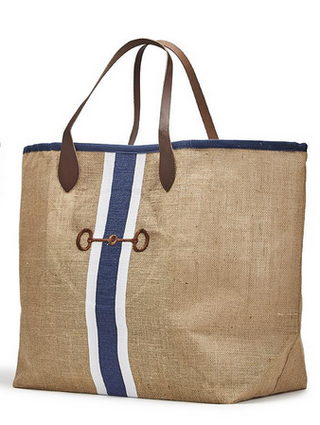 Two's Company Horse Country Jute Tote with Genuine Leather Handles / 2 Color Options