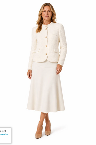 The Burgess Collection the Nan Knit Cream Blend Midi Skirt
