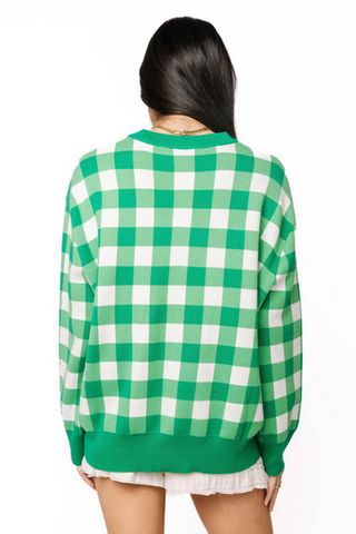 Queen Of Sparkles Green & White Checkered Golf Cart Sweater