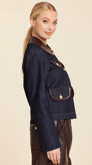 Dolce Cabo Faux Leather Trimmed Denim Jacket