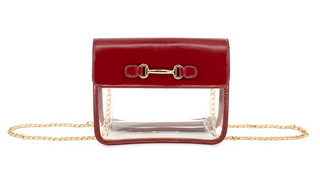 BC Handbags Clear Stadium Bag With Burgundy Trim