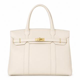 Monkee Collection Canvas Tote Bag w/ Gold Buckle Hardware - Off White