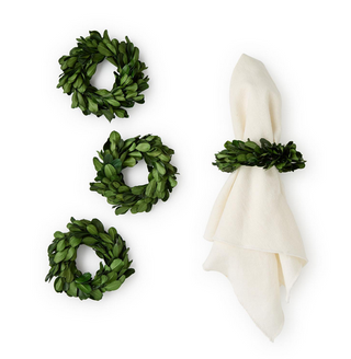 Two's Company Preserved Boxwood Wreath Napkin Rings Set of 4