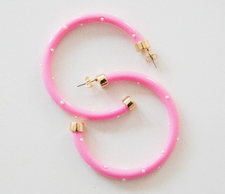 Hoo Hoops Lightweight Hypoallergenic Large Hoop Earrings - Bubble Gum with Pearls