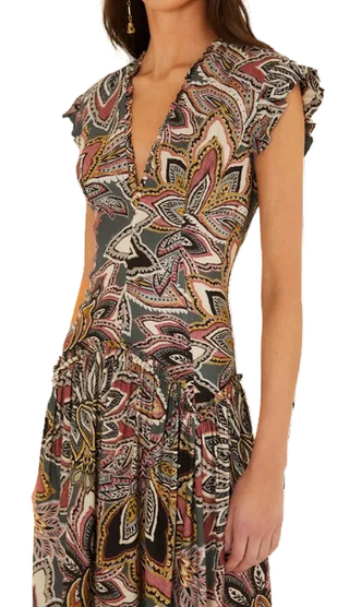 Tapestry Flowers Dark Green Sleveless Maxi Dress